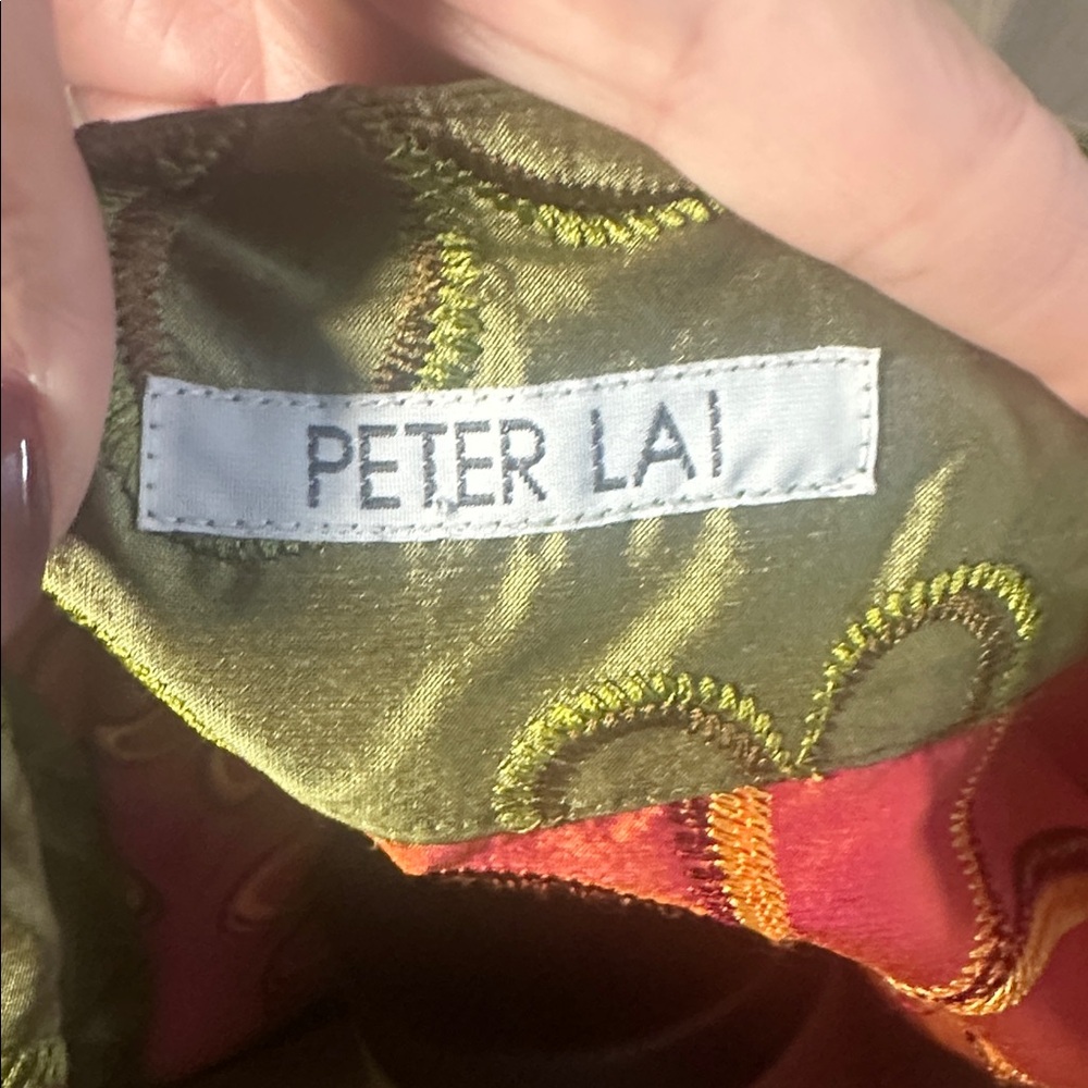 Vintage Peter Lai Oversized Artsy Silk Embroidered Floral Colorblock Button up - Picture 8 of 9